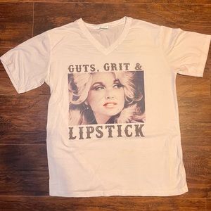 Dolly “Guts, Grit, & Lipstick” v-neck tee